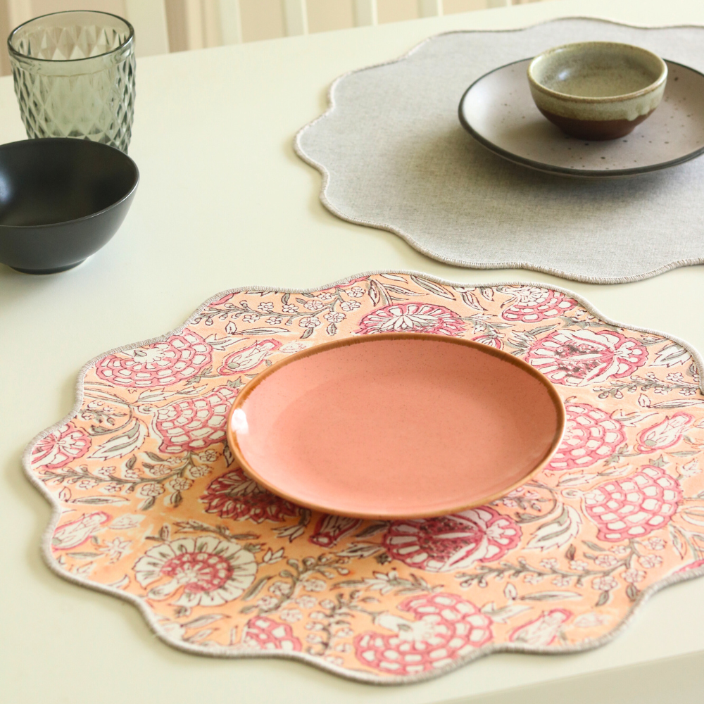 Blushing Meadows & Woven Grey Placemats
