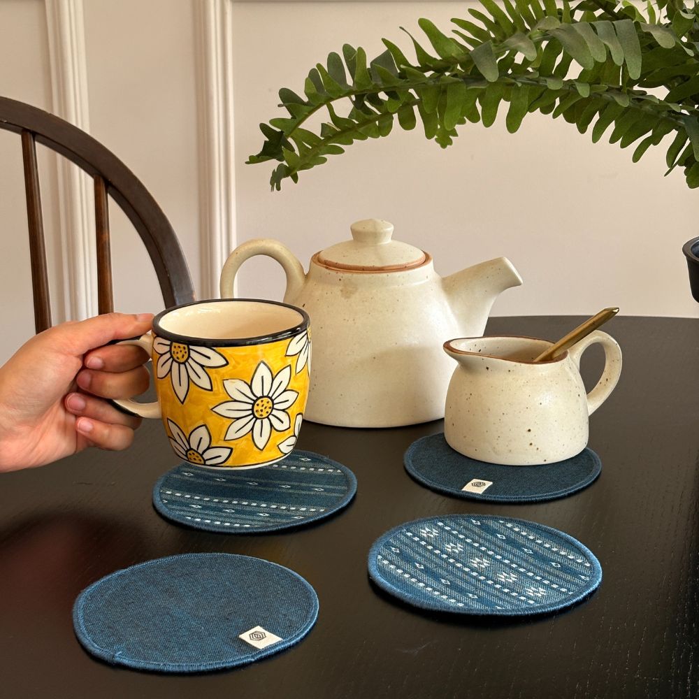 Cotton Coasters - Aegean Blue Set of 4 Aegean Blue