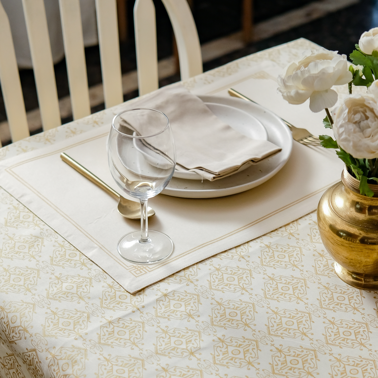 Golden Citrine Tablecloth Beige & Gold
