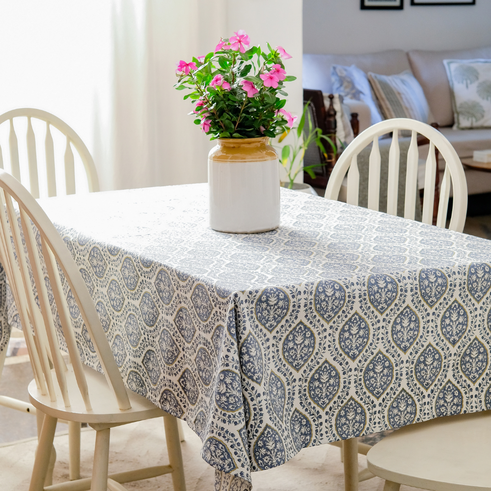 Morning Dew Tablecloth Blue Grey
