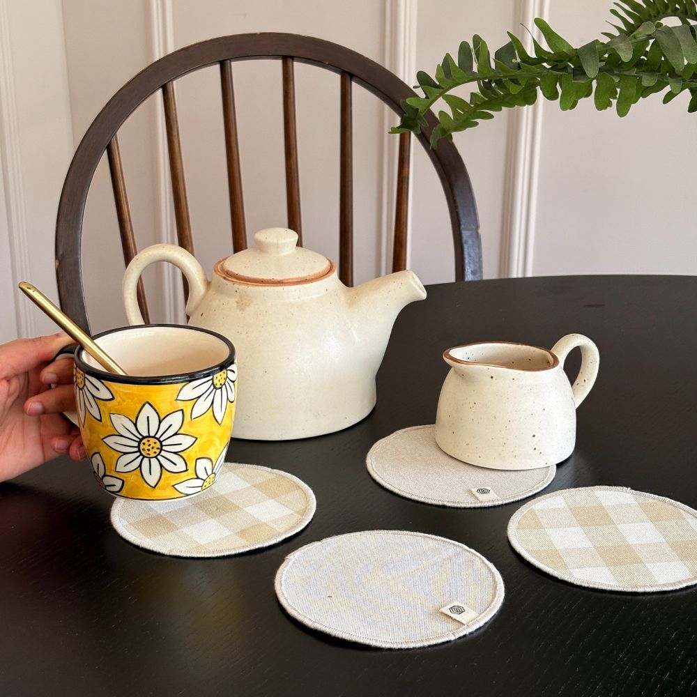 Cotton Coasters - Beige Checks