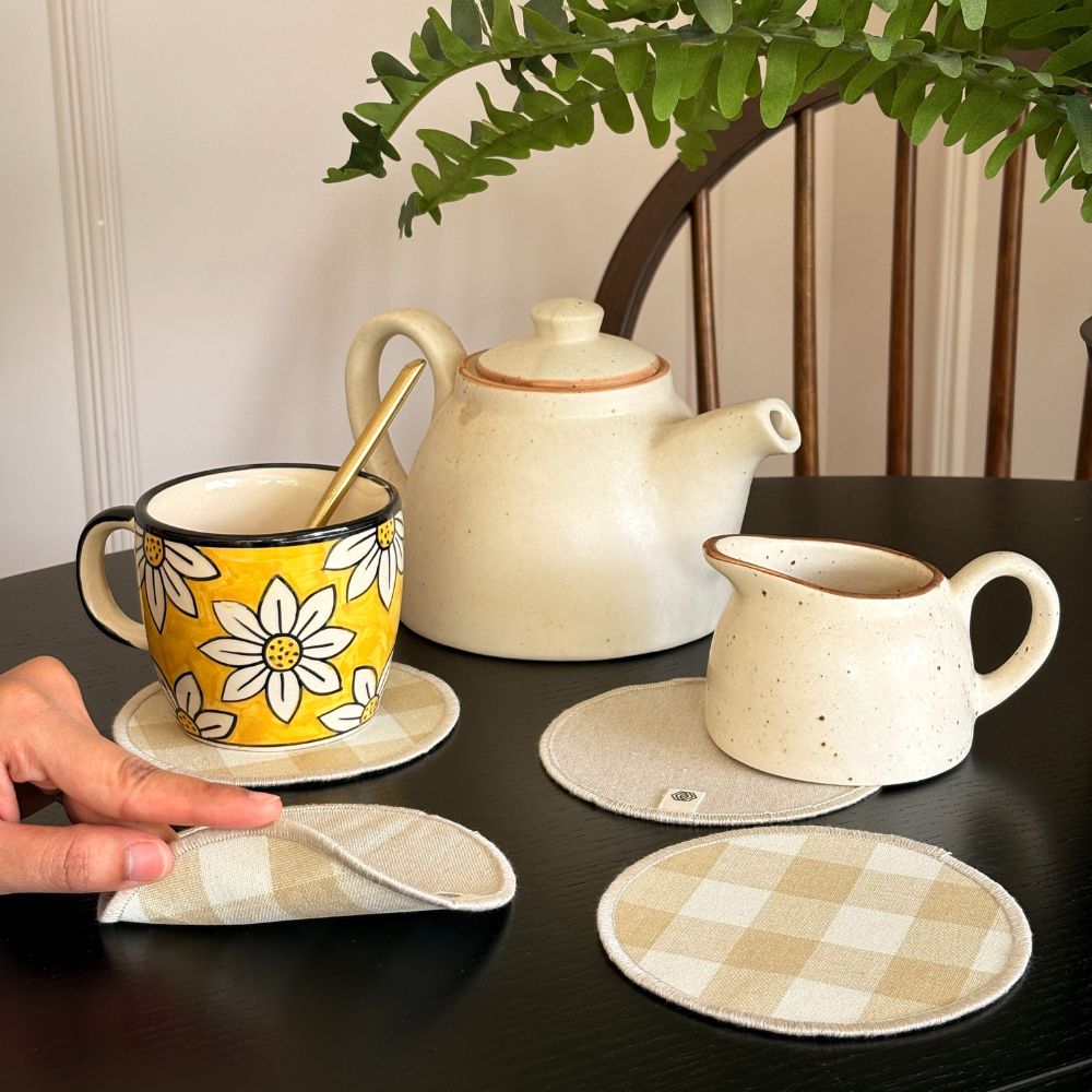 Cotton Coasters - Beige Checks Set of 4 Beige Checks