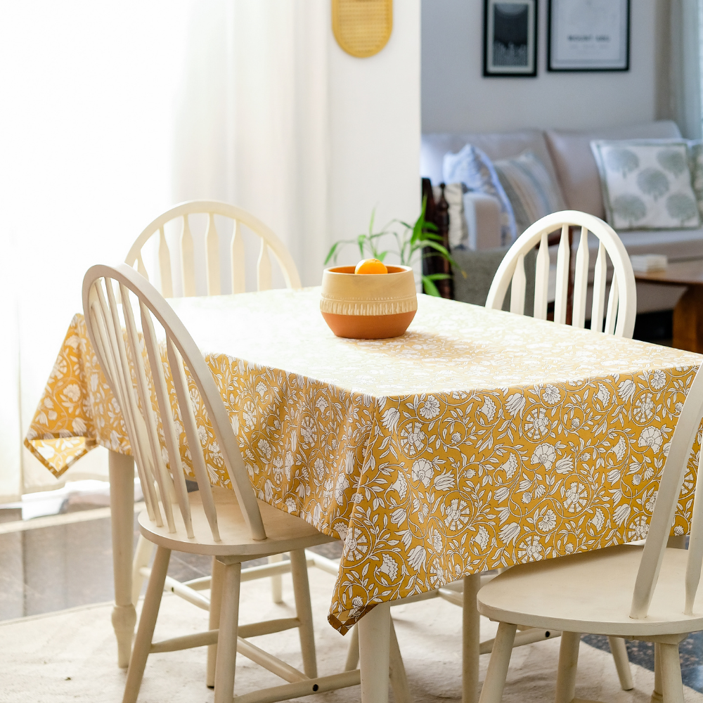Mustard Fields Cotton Tablecloth Mustard