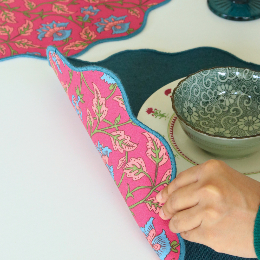 Royal Fuschia & Woven Aegean Blue Placemats