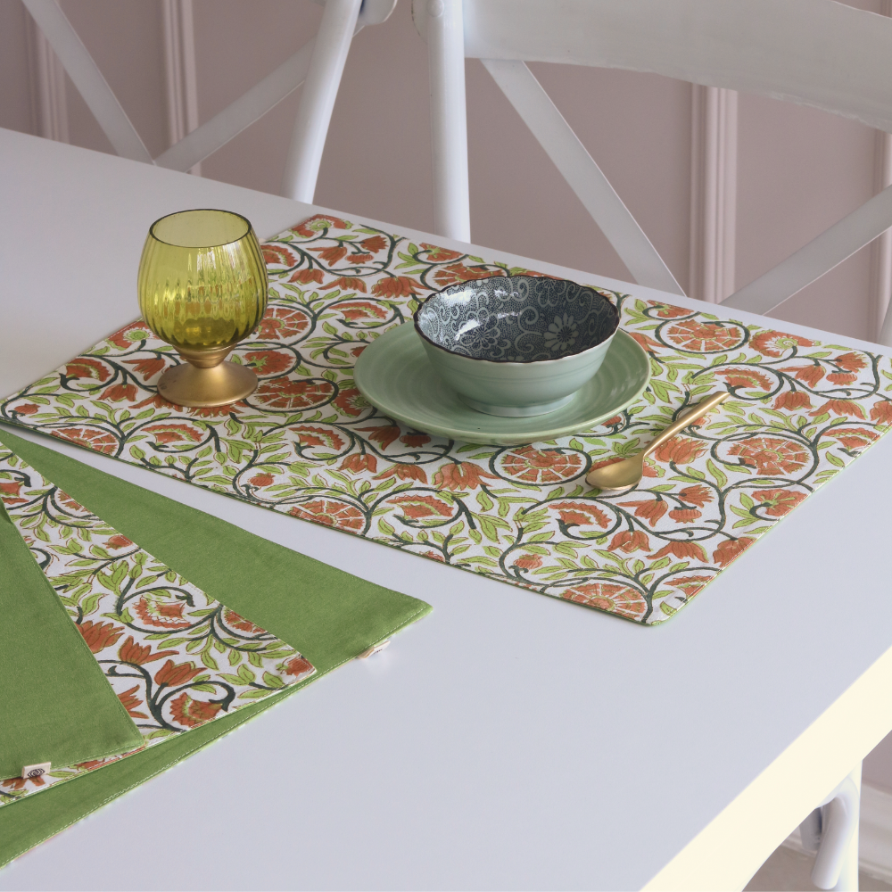 Secret Garden & Solid Green Placemats