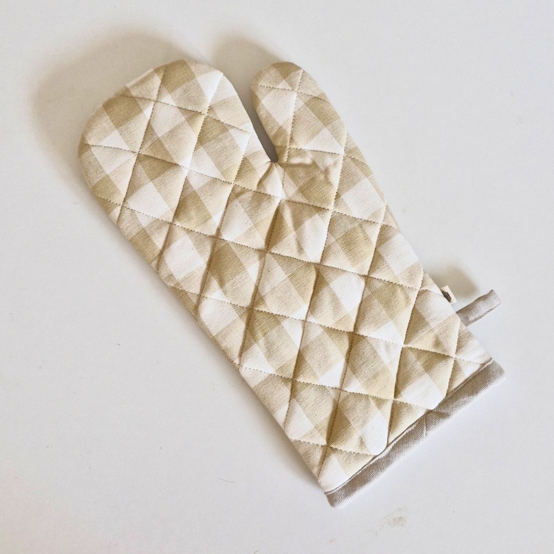 Oven Mitten / Glove - Beige Checks