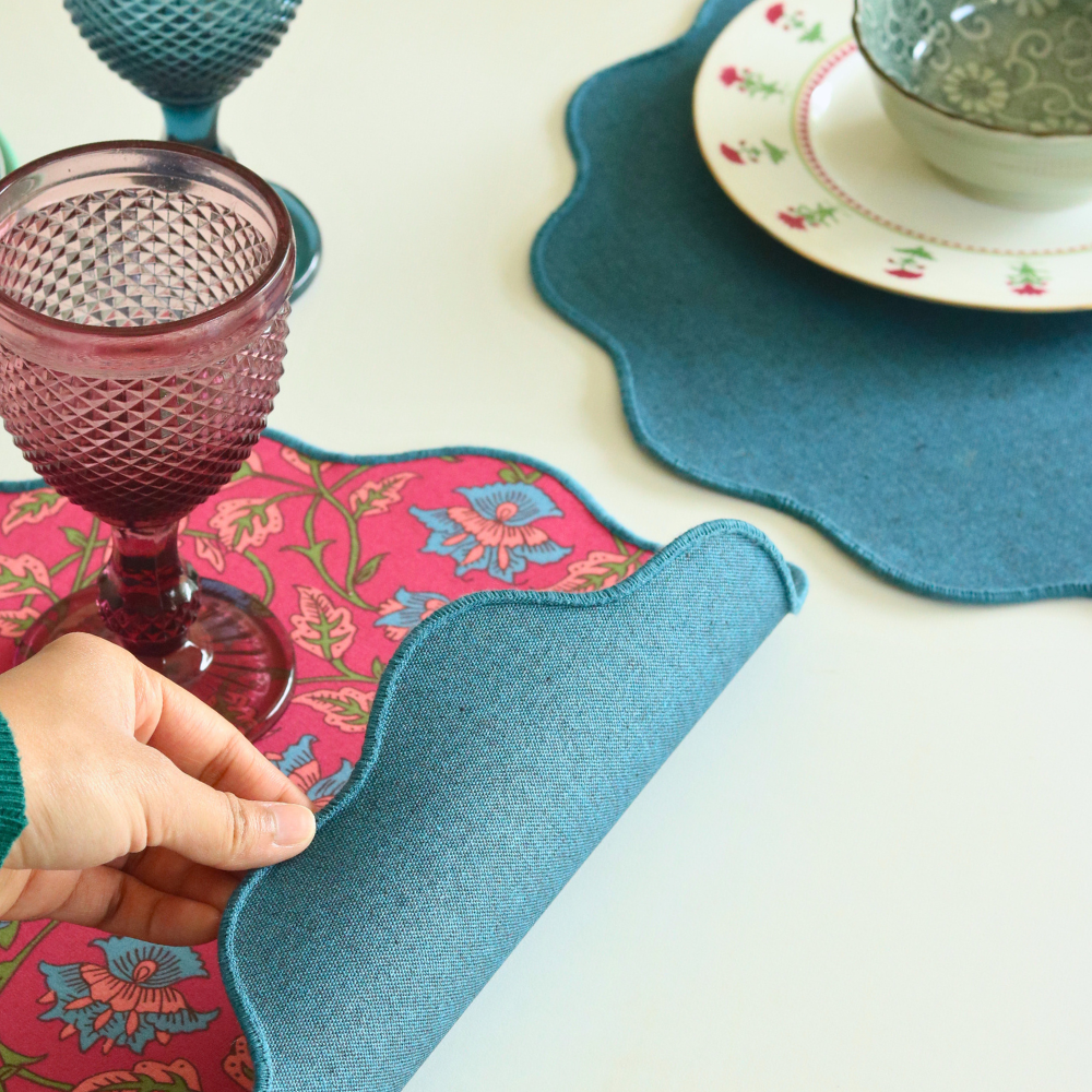 Royal Fuschia & Woven Aegean Blue Placemats