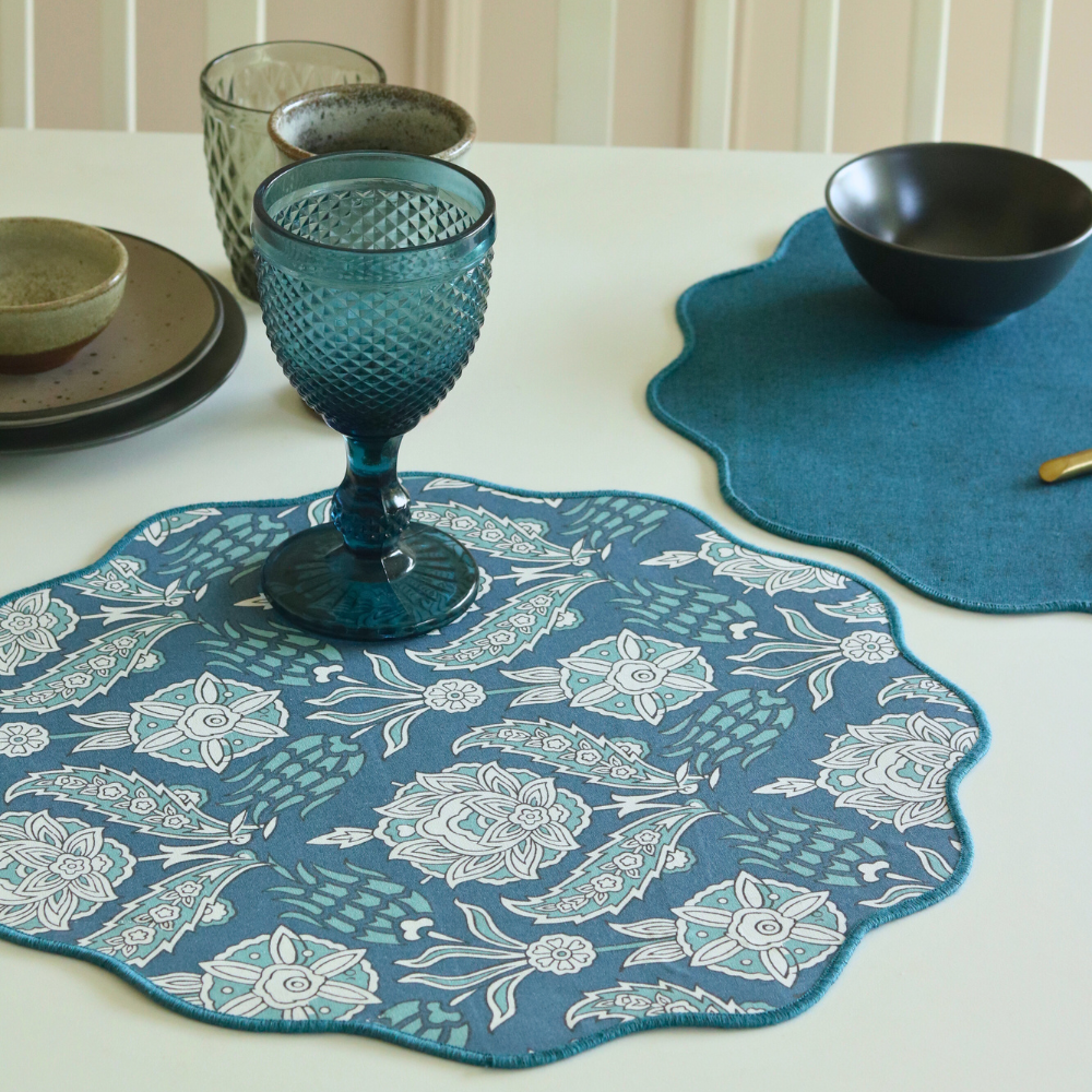 Stormy Skies & Woven Aegean Blue Placemats
