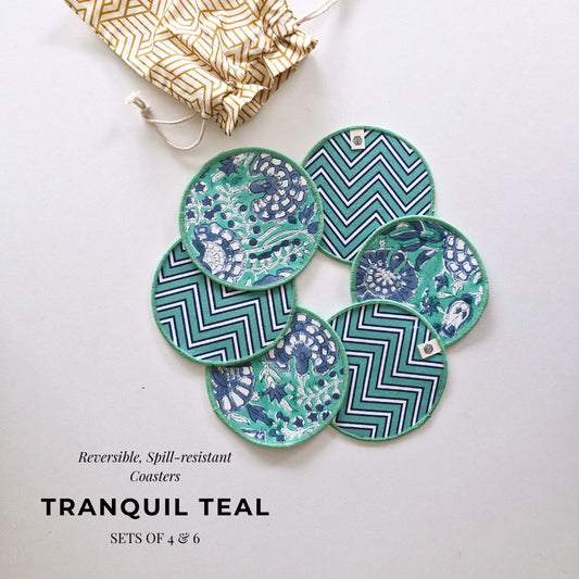 Cotton Coasters - Teal Set of 6 Teal