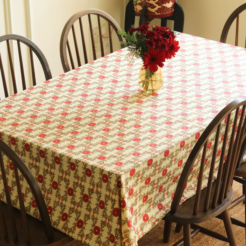 Field of Poppies Tablecloth Beige & Red