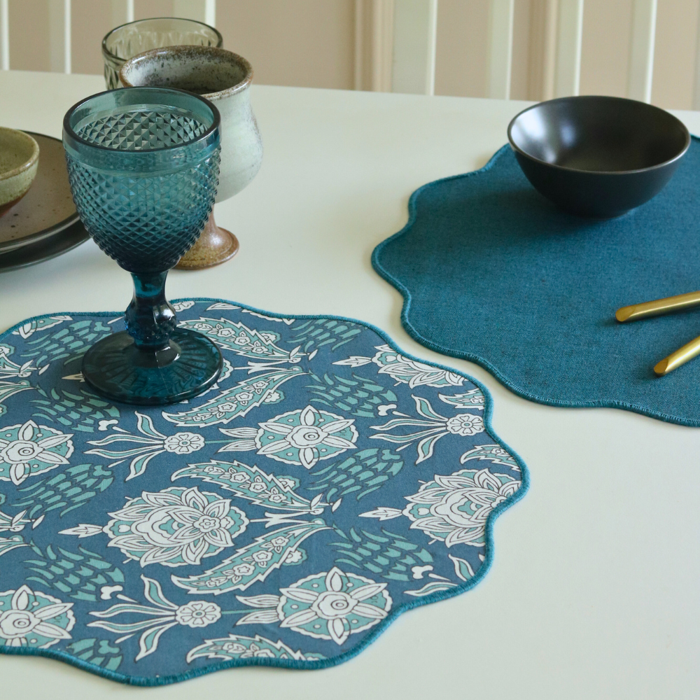 Stormy Skies & Woven Aegean Blue Placemats