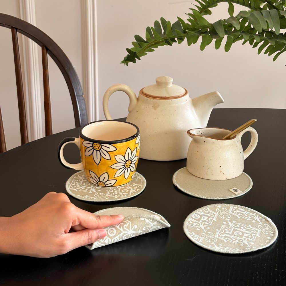 Cotton Coasters - Dholpur Beige Set of 4 Beige