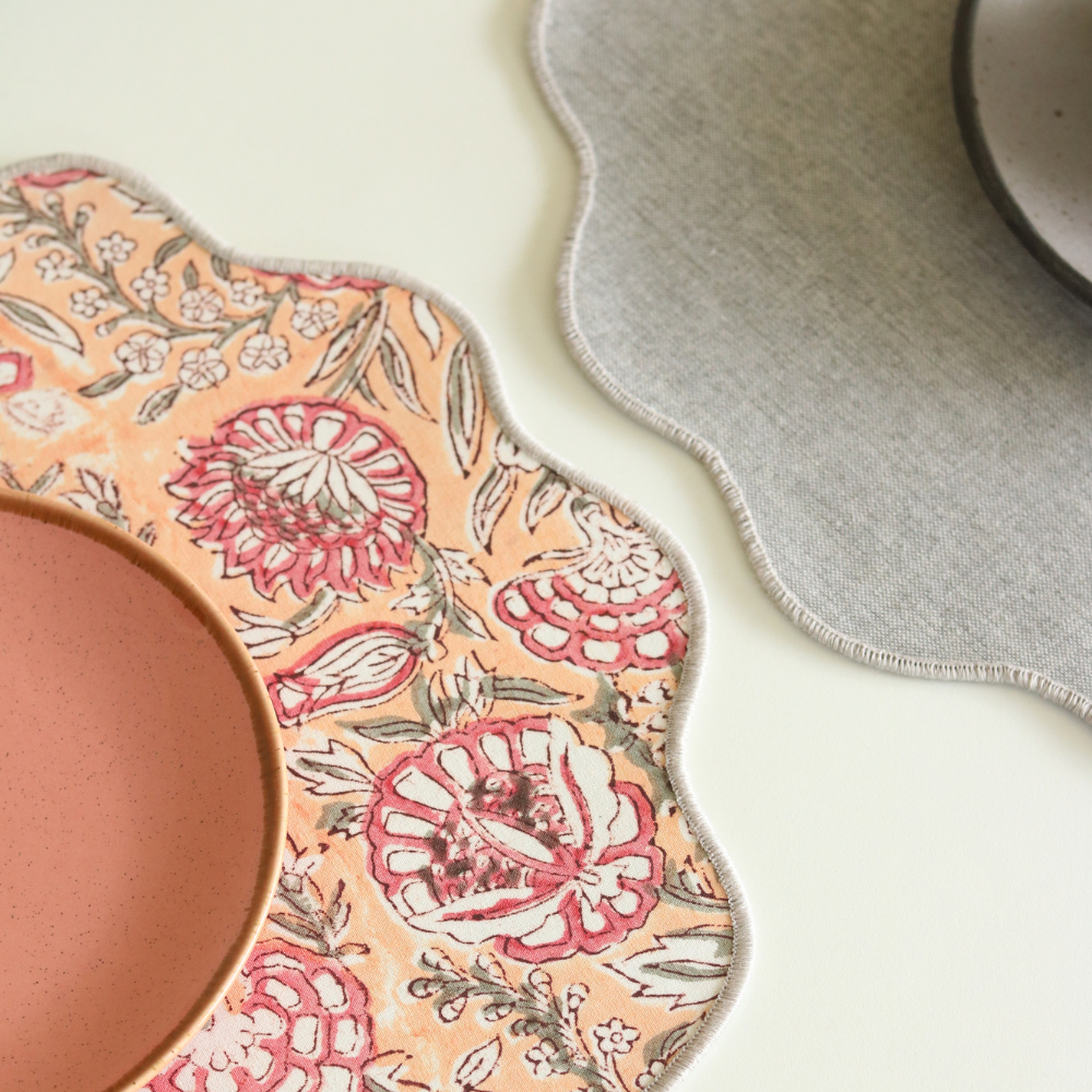 Blushing Meadows & Woven Grey Placemats