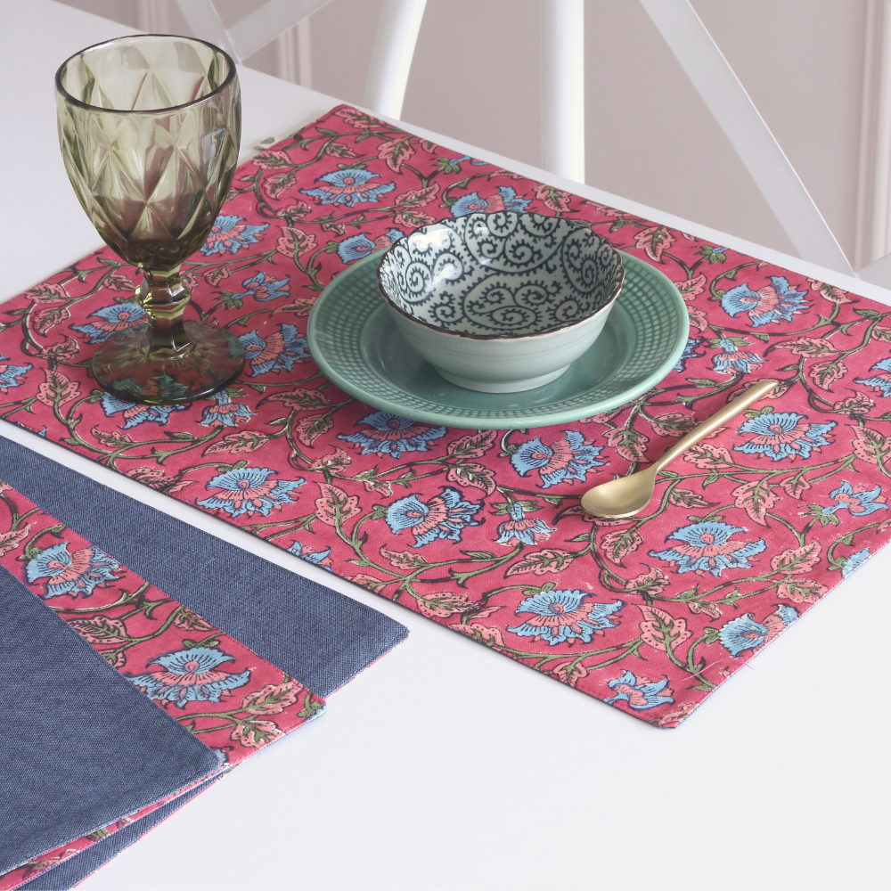 Royal Fuschia & Woven Aegean Blue Placemats