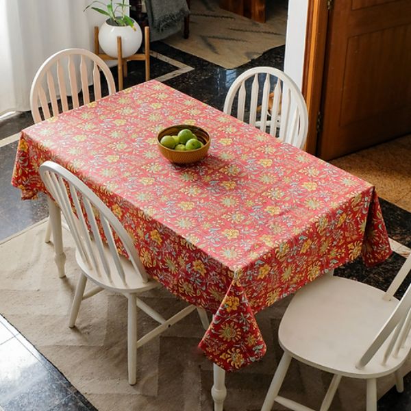 Acres Wild - Wipeable & Anti-Slip Cotton Tablecloth 12 Seater Rectangle (60”X144”) Red