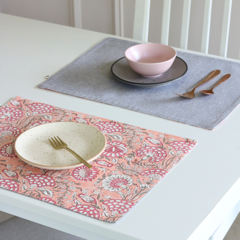 Blushing Meadows & Woven Grey Placemats Rectangle (12" x 17") Gray
