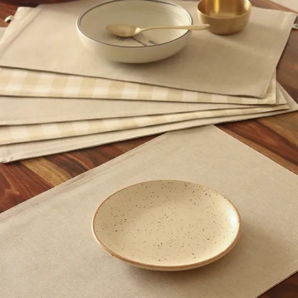 Farmhouse - Beige Gingham Checks Placemats