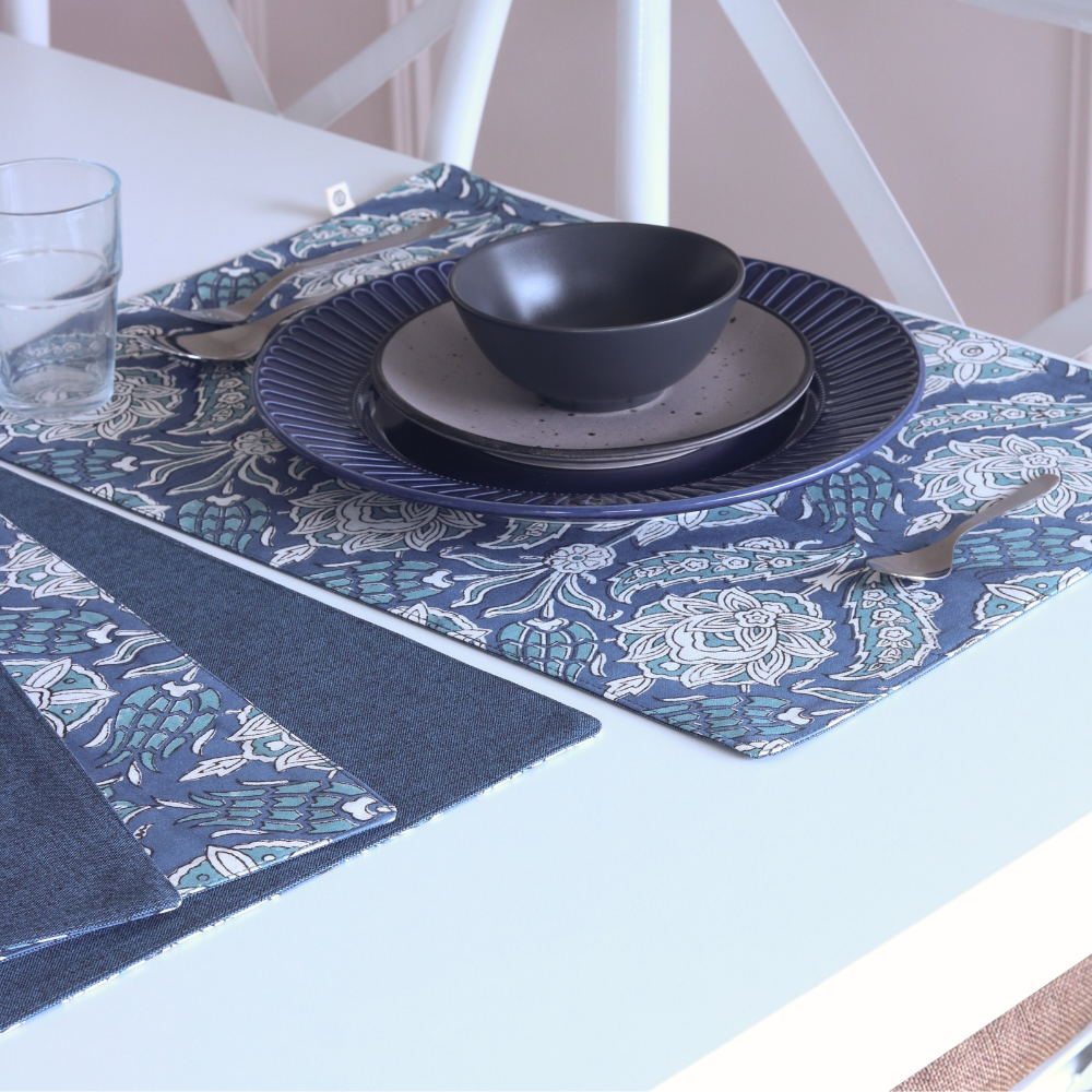Stormy Skies & Woven Aegean Blue Placemats