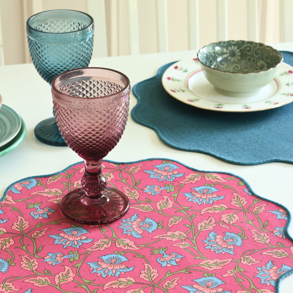 Royal Fuschia & Woven Aegean Blue Placemats