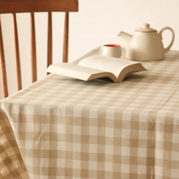 Farmhouse - Beige Gingham Checks Tablecloth Beige Checks