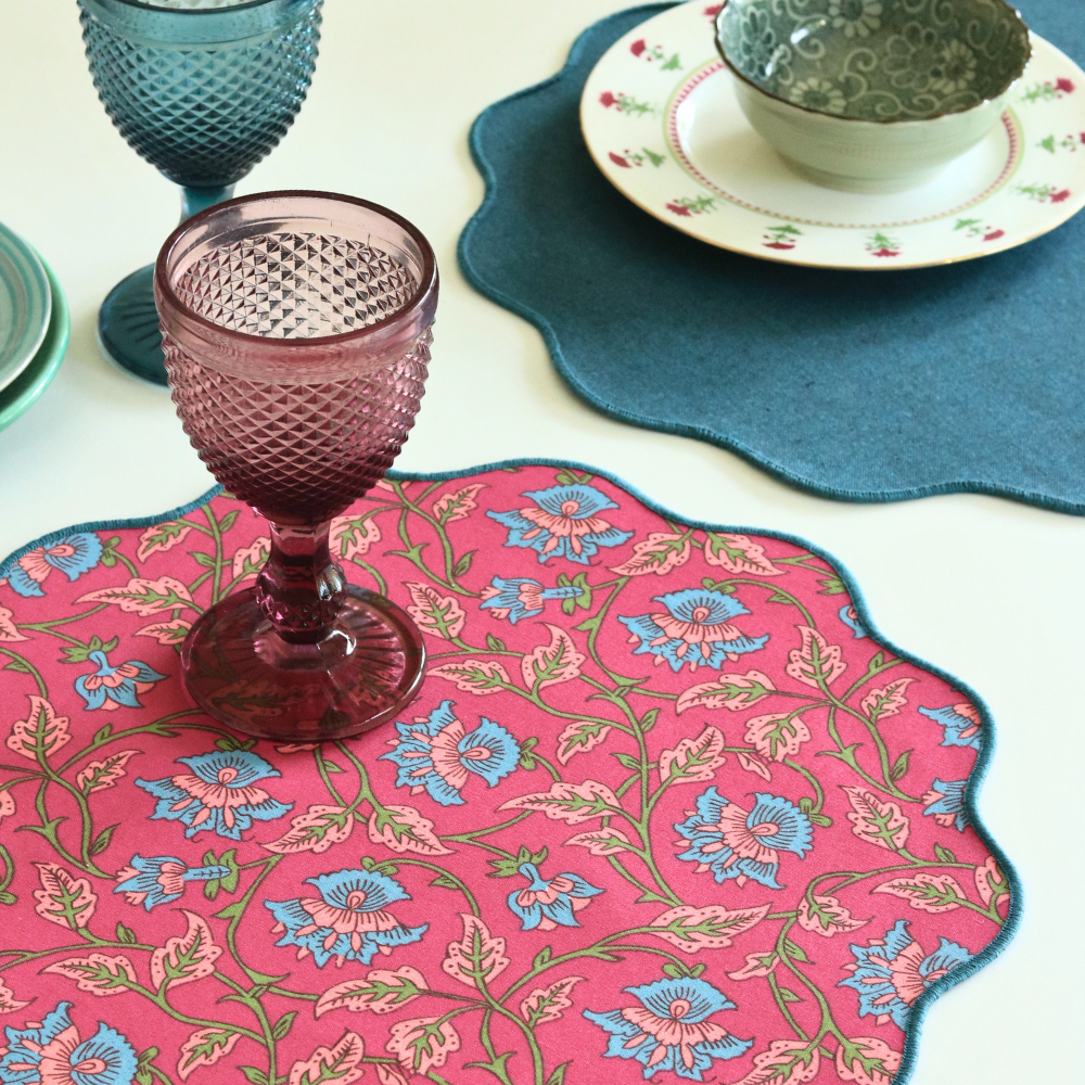 Royal Fuschia & Woven Aegean Blue Placemats