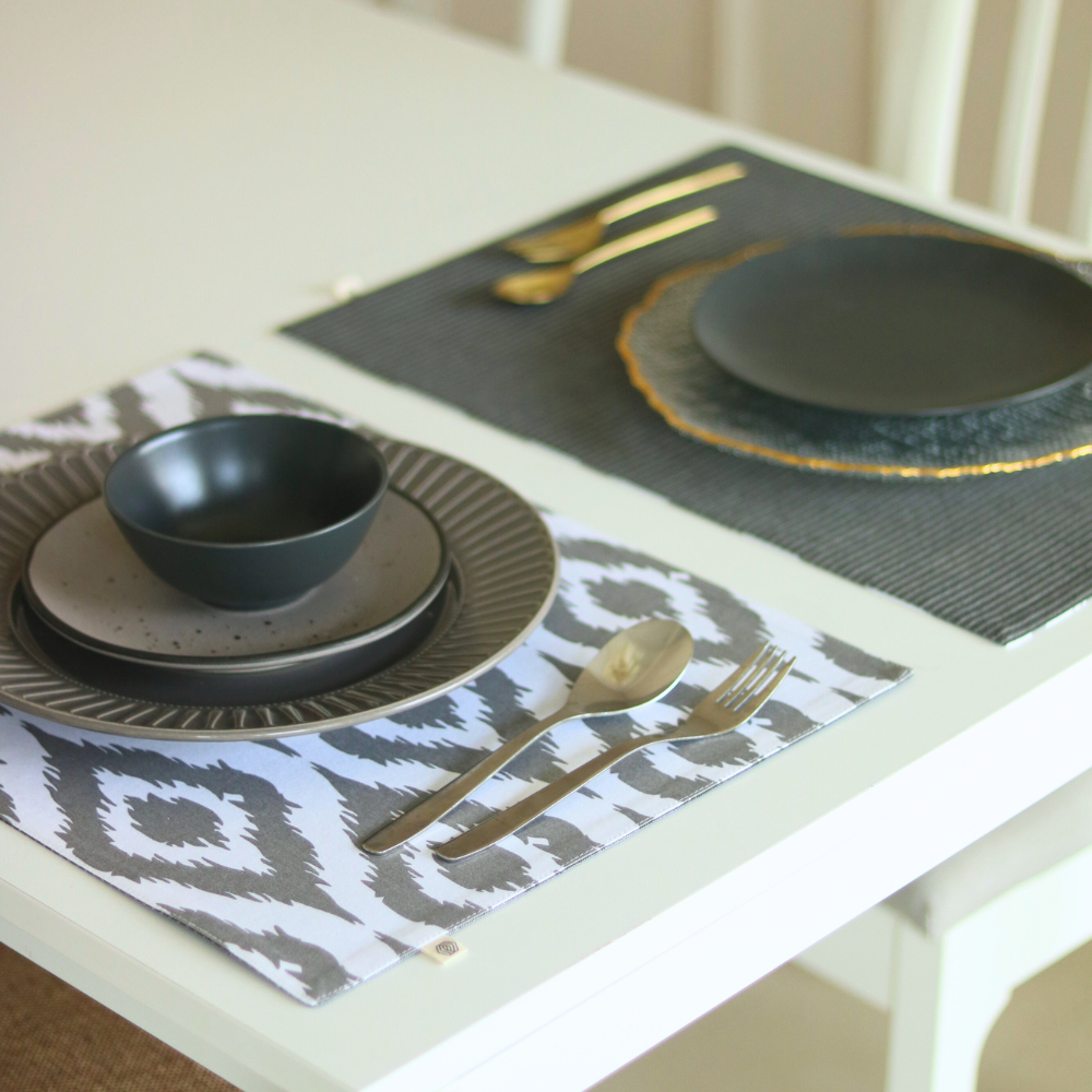 Ikat Grey & Dark Slate Placemats Gray Rectangle