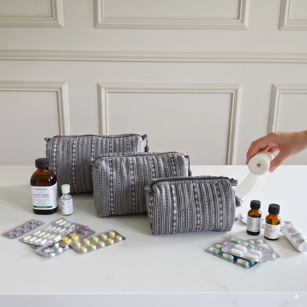 Quilted Pouches - Woven Winter Grey
