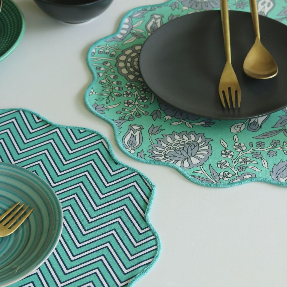 Tranquil Teal & Chevron Placemats