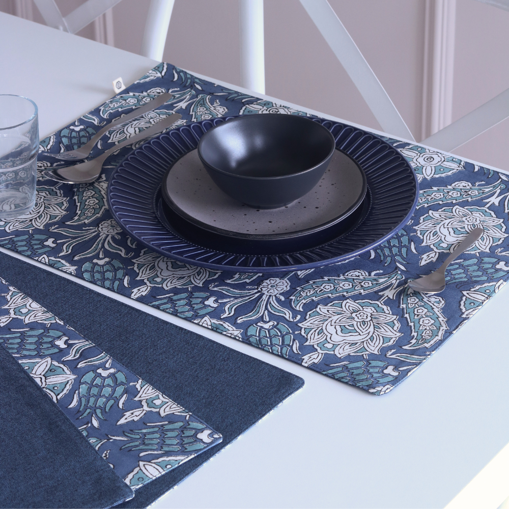 Stormy Skies & Woven Aegean Blue Placemats Rectangle (12" x 17") Aegean Blue