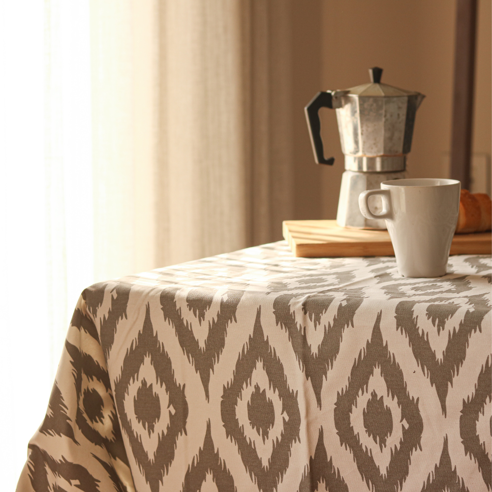 Ikat Inspired Grey Tablecloth Grey