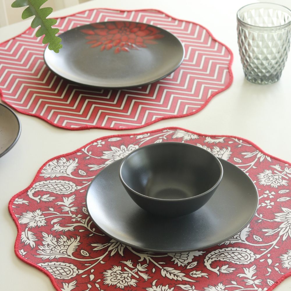 All Over Red Placemats Red Round Scalloped