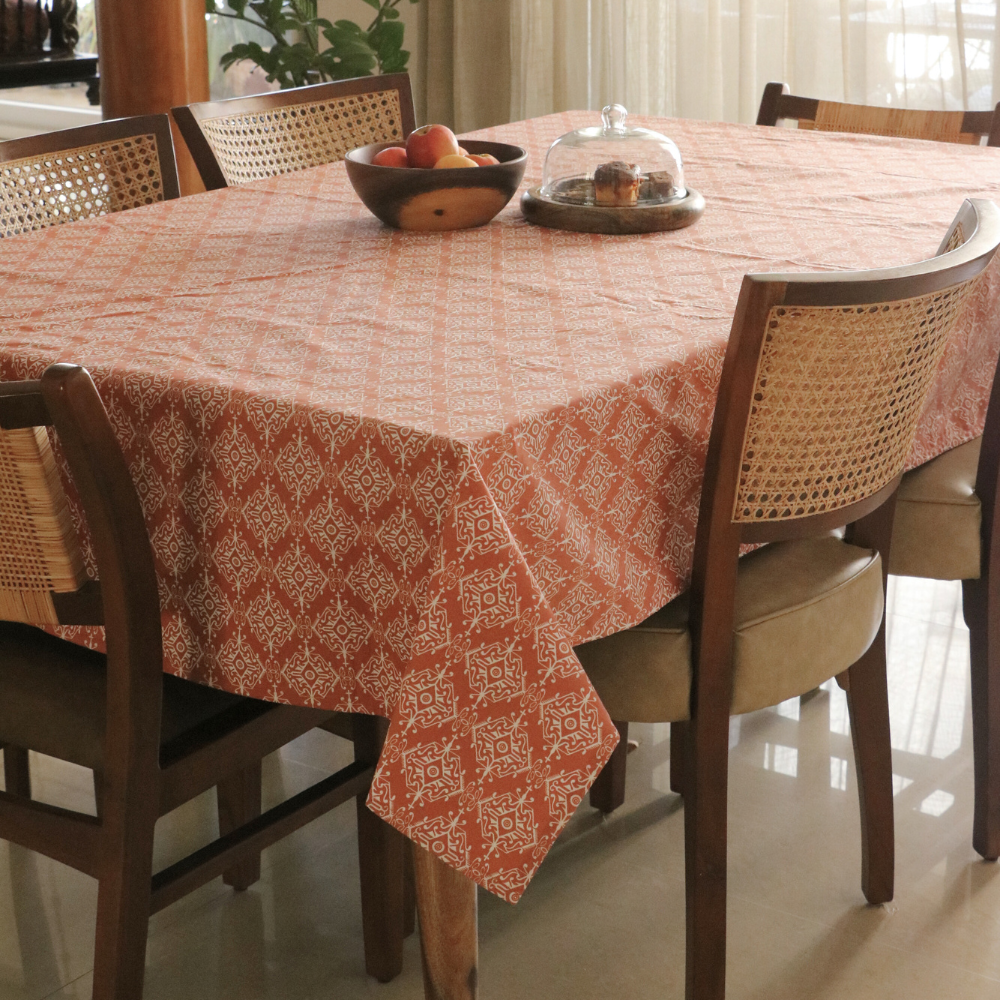 Agra Red Tablecloth 8 Seater Square (80"X80") Agra Red