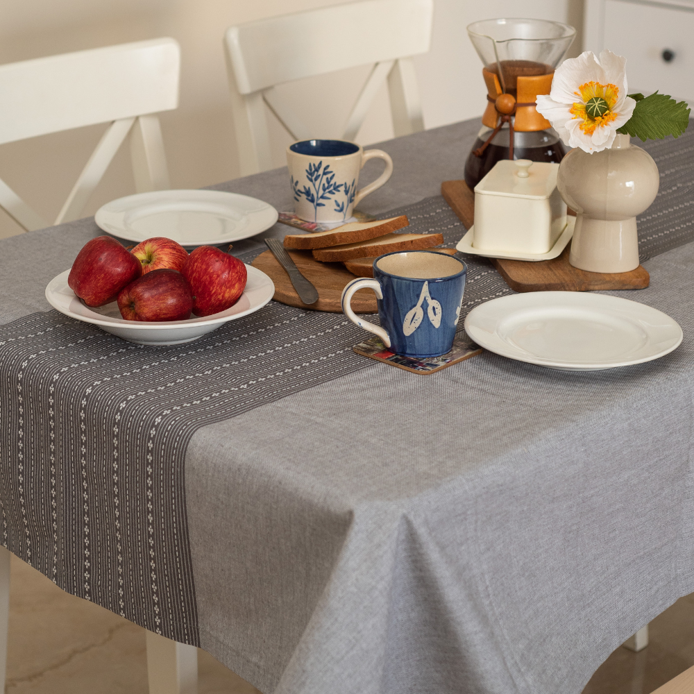 Woven Winter Grey Tablecloth Gray