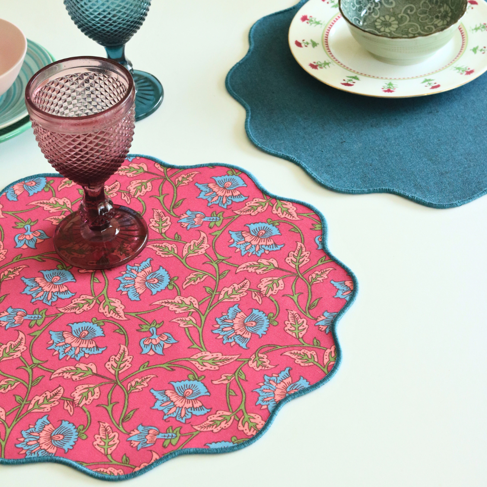 Royal Fuschia & Woven Aegean Blue Placemats