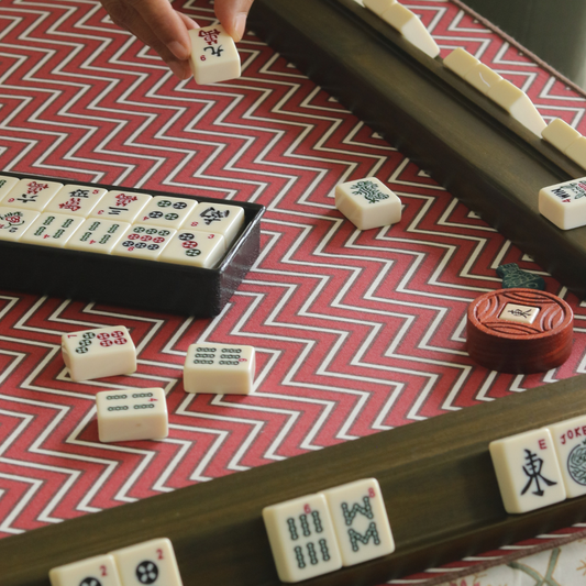 Forest Pine & Red Chevron Mahjong Mat