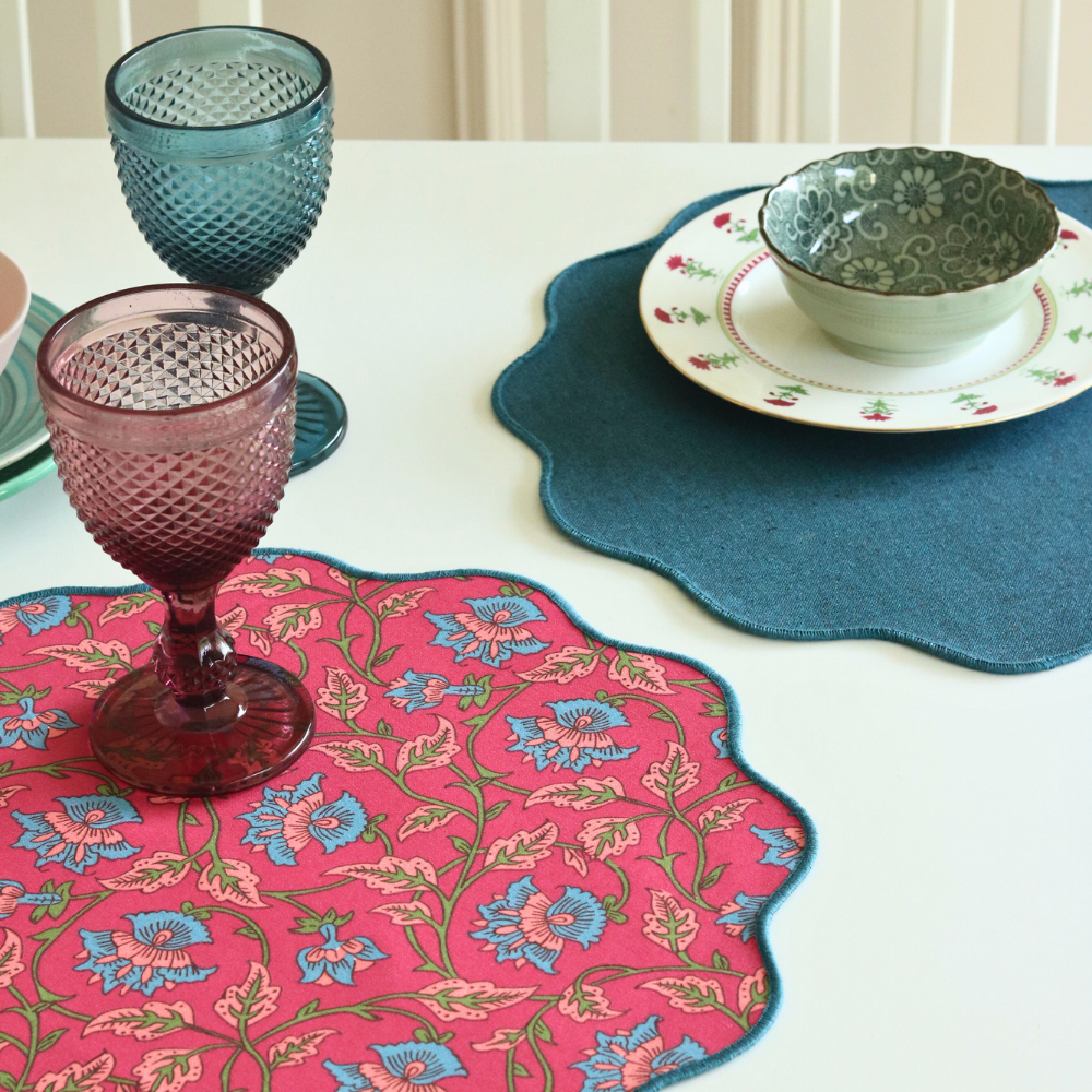 Royal Fuschia & Woven Aegean Blue Placemats