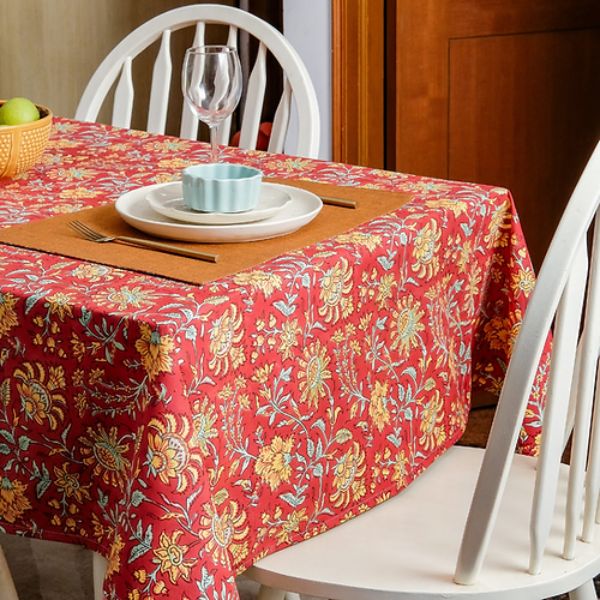 Acres Wild - Wipeable & Anti-Slip Cotton Tablecloth 8 Seater Red