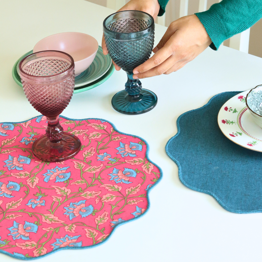 Royal Fuschia & Woven Aegean Blue Placemats