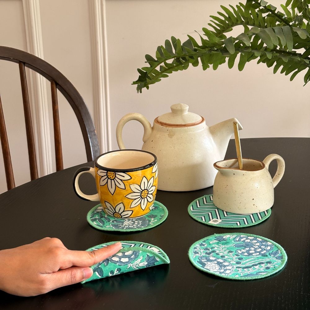 Cotton Coasters - Teal Set of 4 Teal