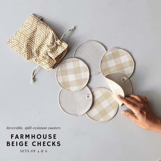 Cotton Coasters - Beige Checks Set of 6 Beige Checks