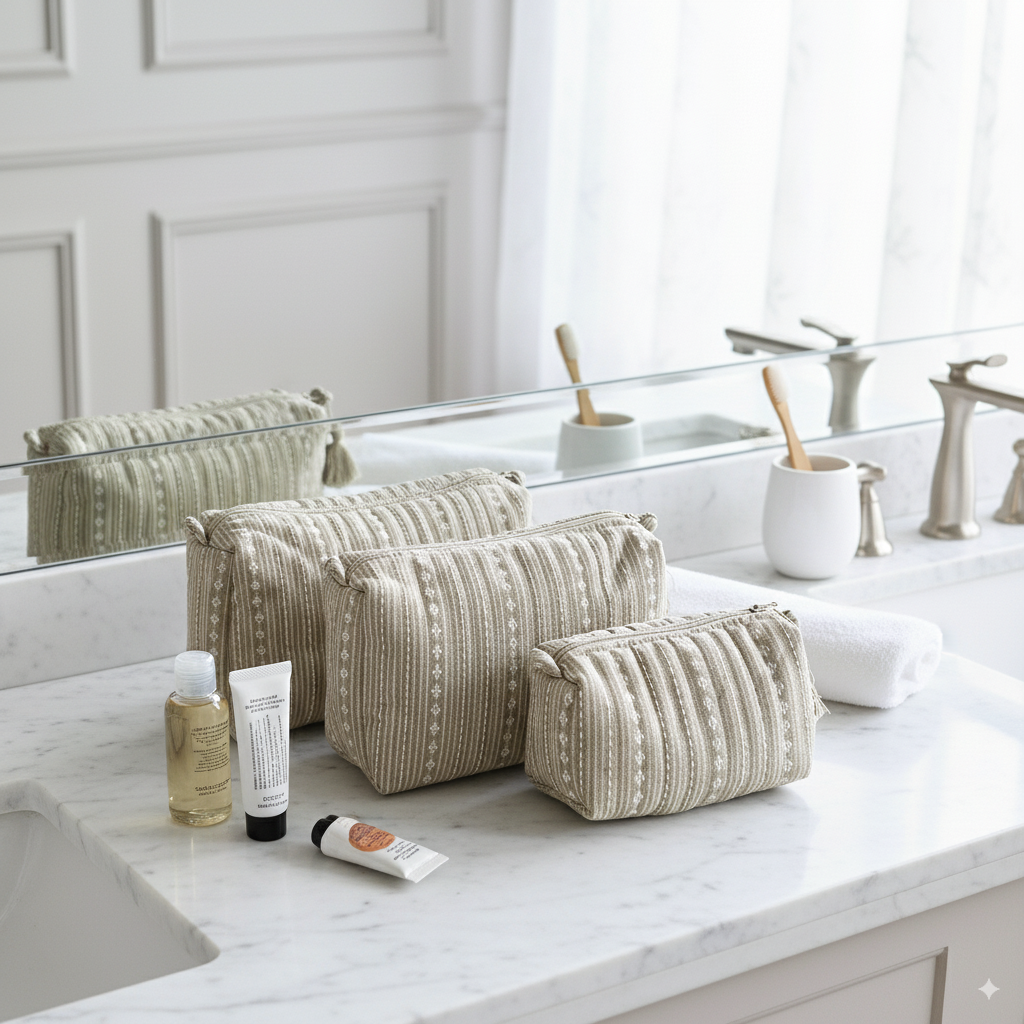 Quilted Pouches - Woven Desert Sand