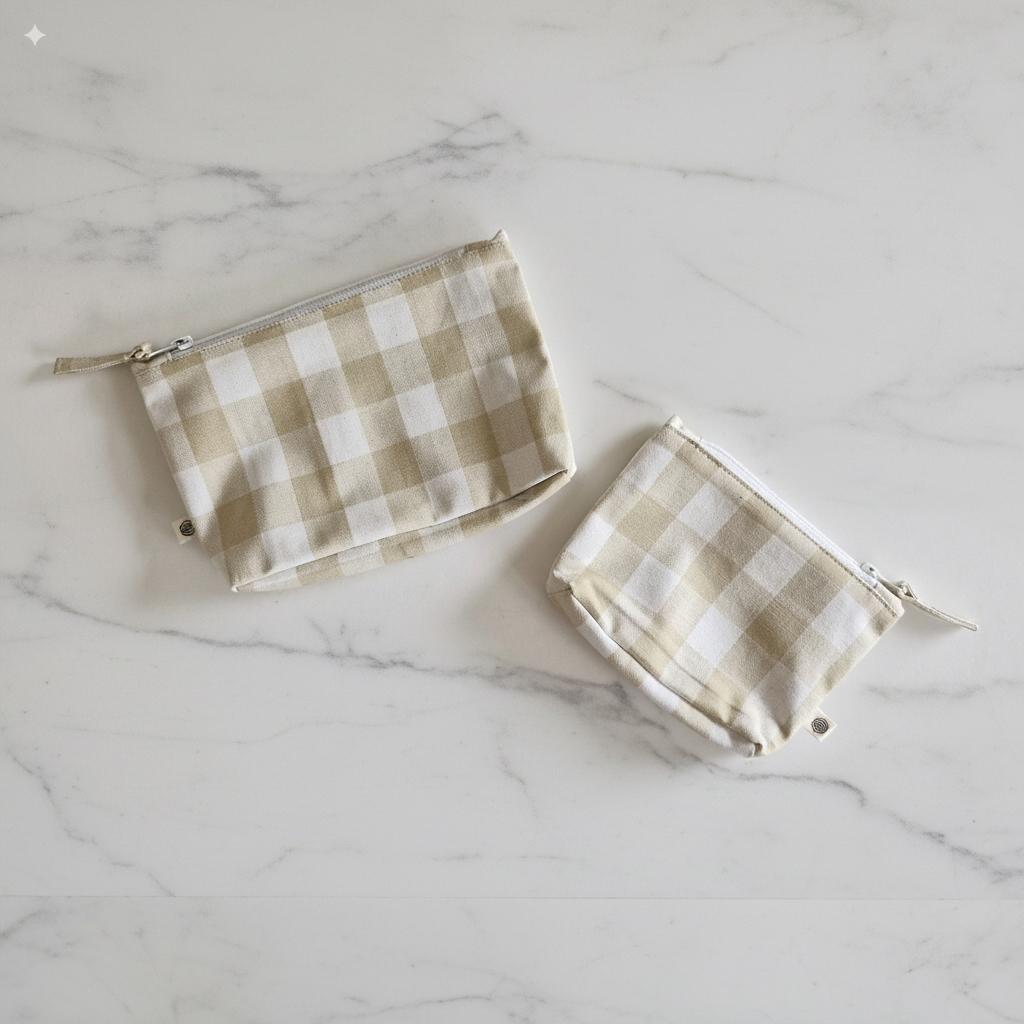 Handy Zip Pouches - Beige Checks