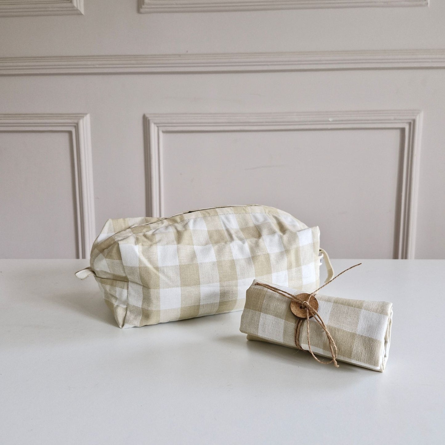 Tuck & Go Pouch - Beige Gingham Checks