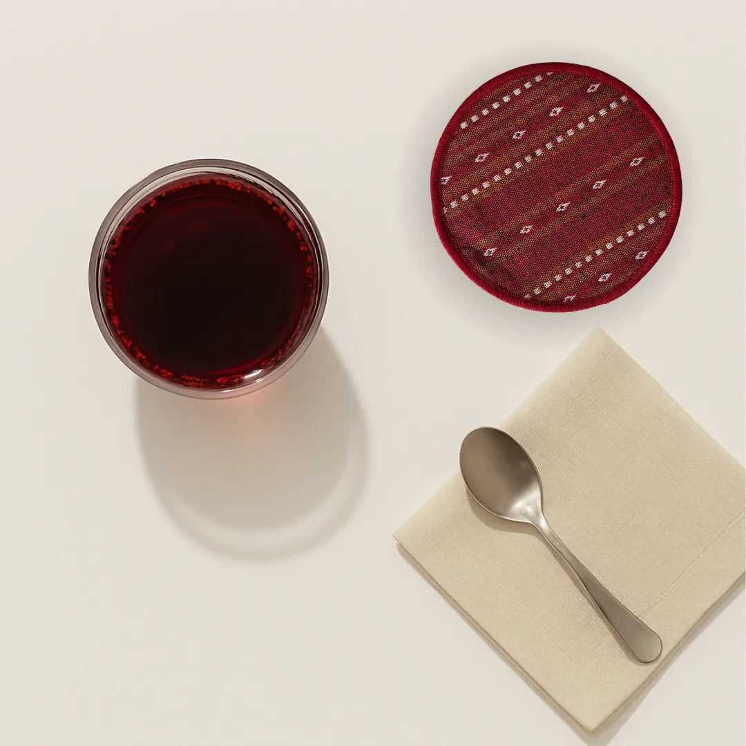 Set of 4 Ruby Red cotton coasters by The Yard House, perfect kitchen essentials for adding a pop of color to your table.