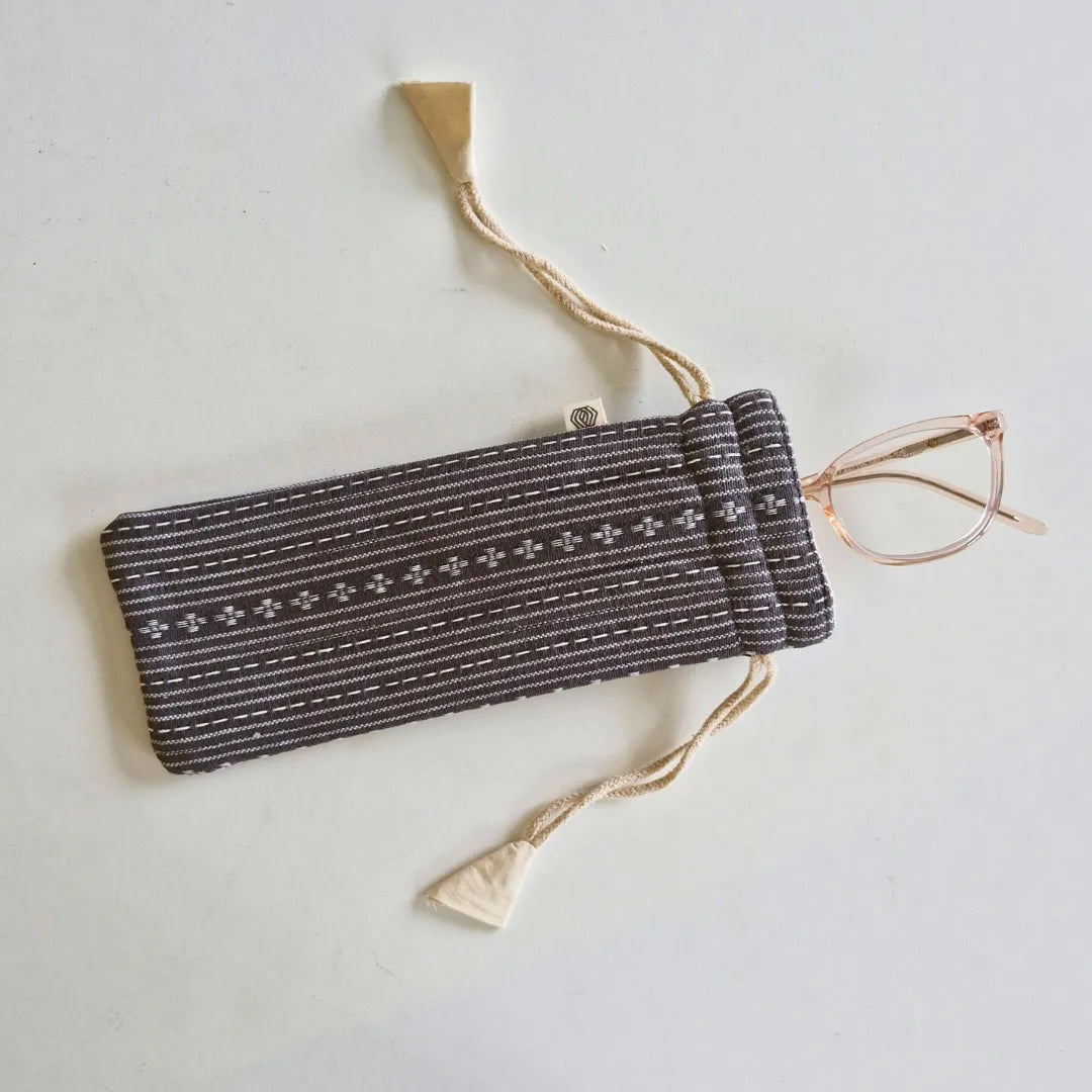 Optical Pouch in Woven Winter Grey by The Yard House, available in Regular (9" x 4") and Compact (8" x 3") sizes.