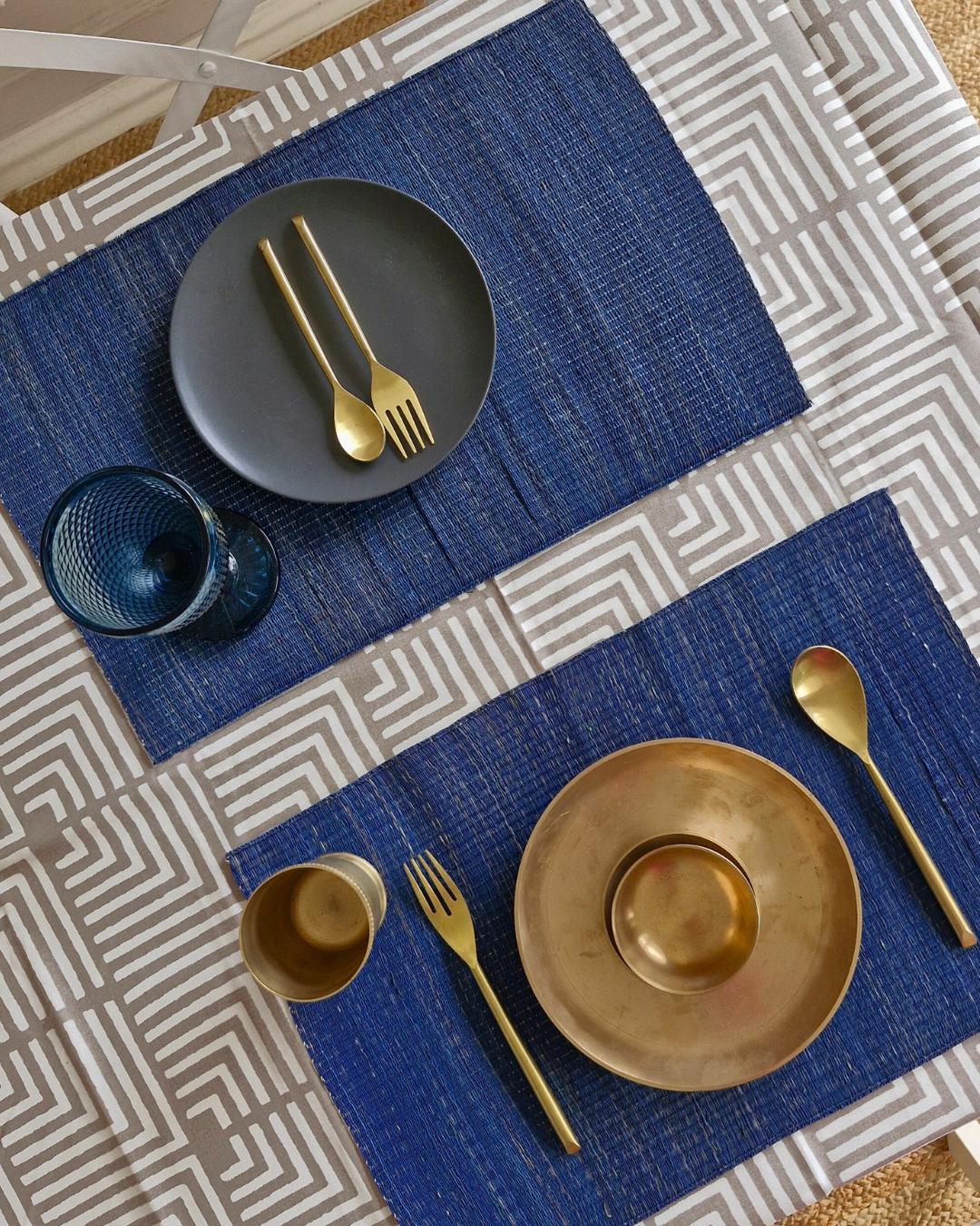 The architectural geometry of Rajasthan meets the organic handwoven heritage of Bengal