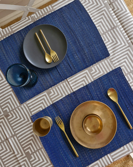 The architectural geometry of Rajasthan meets the organic handwoven heritage of Bengal