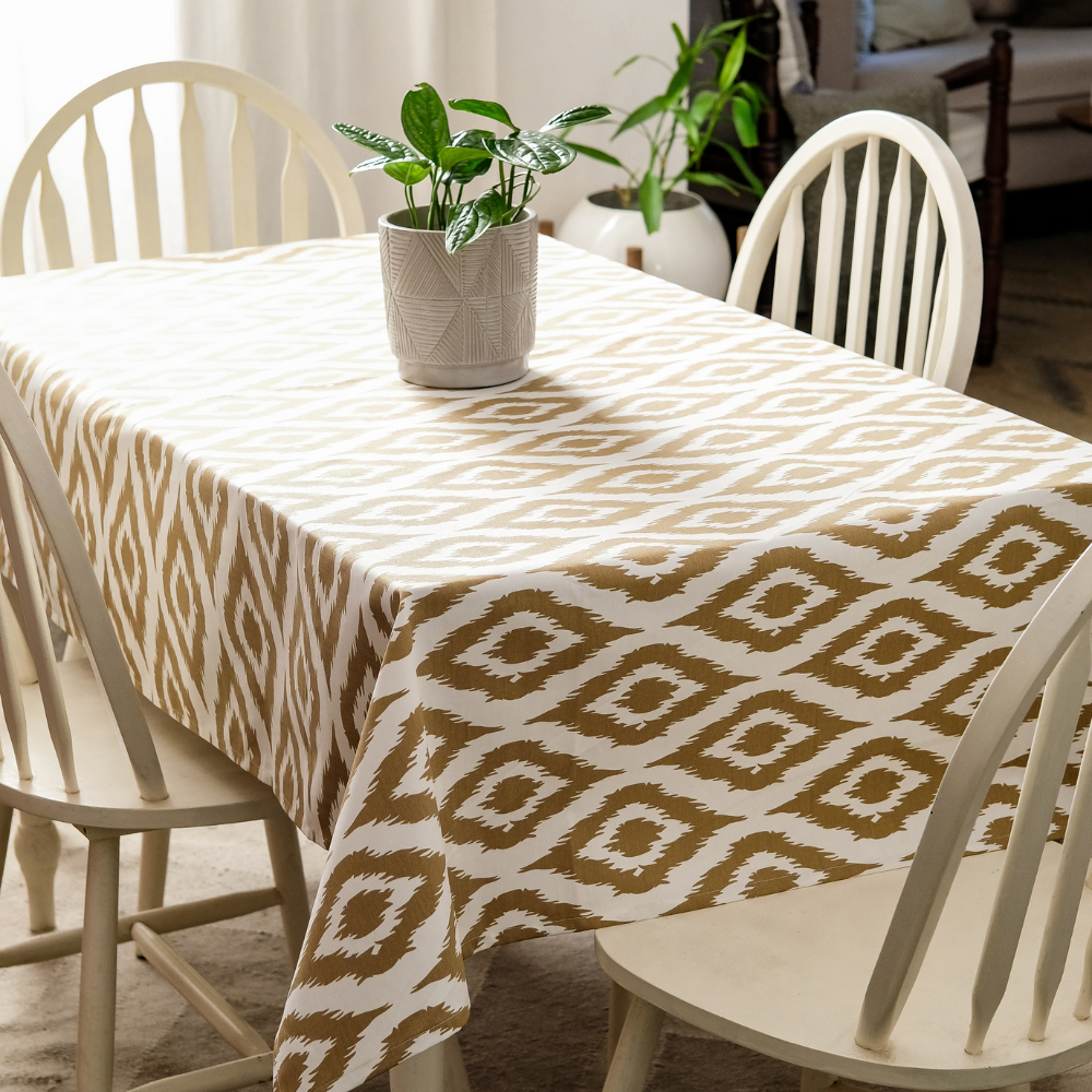 Ikat Inspired Beige Tablecloth Ikat Beige