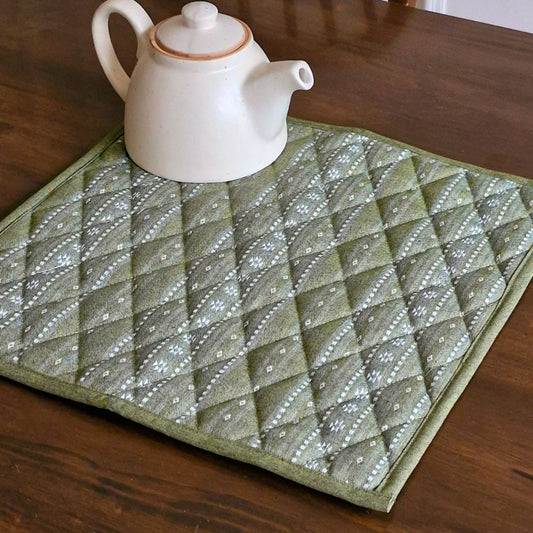 Woven Moss Green Tablepad Square (15"X15") Green