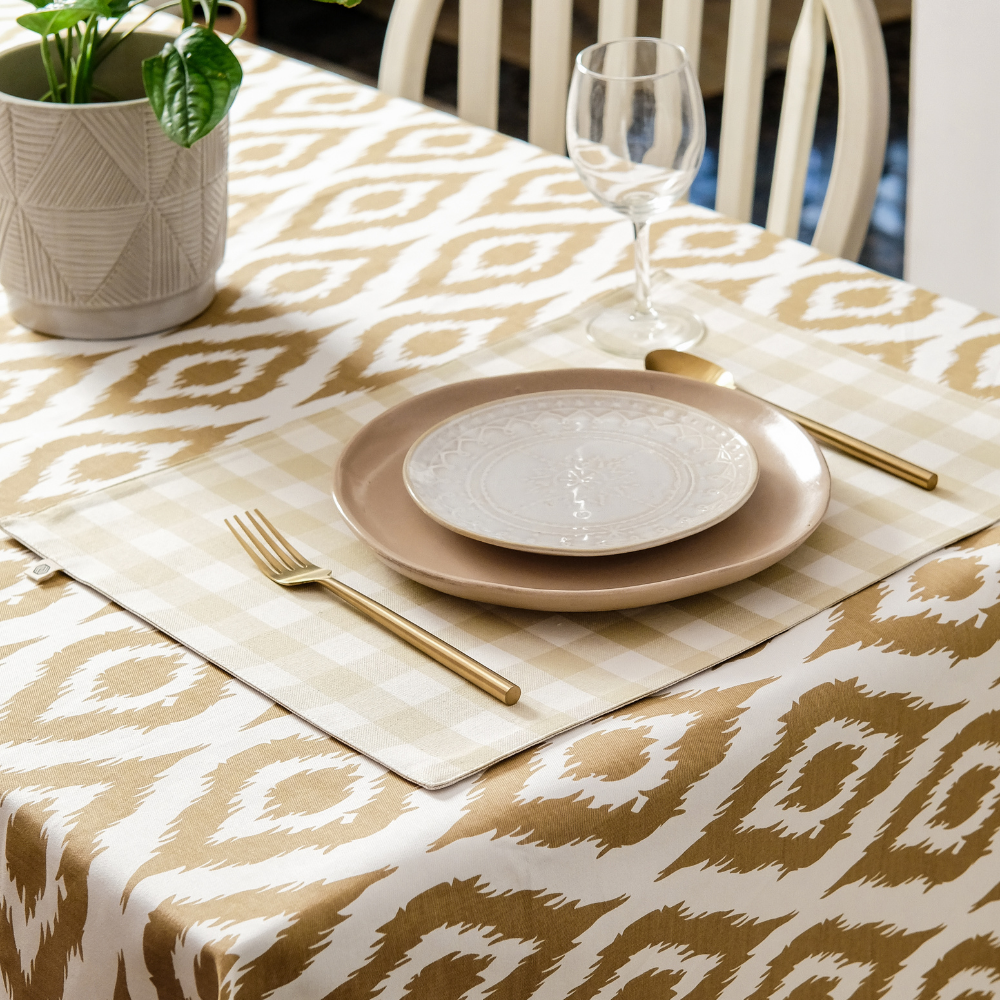 Ikat Inspired Beige Tablecloth